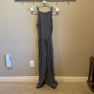 Gray and black striped pants romper